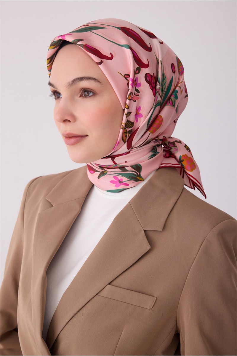 Obje Desen %100 Twill İpek Eşarp 4320-02