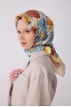 BELLİ Çok Renkli Çiçek Desen %100 Twill İpek Eşarp 4323 - 80