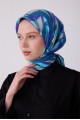 BELLİ Saks Çok Renkli Geometrik Desen %100 Twill İpek Eşarp 4327-51