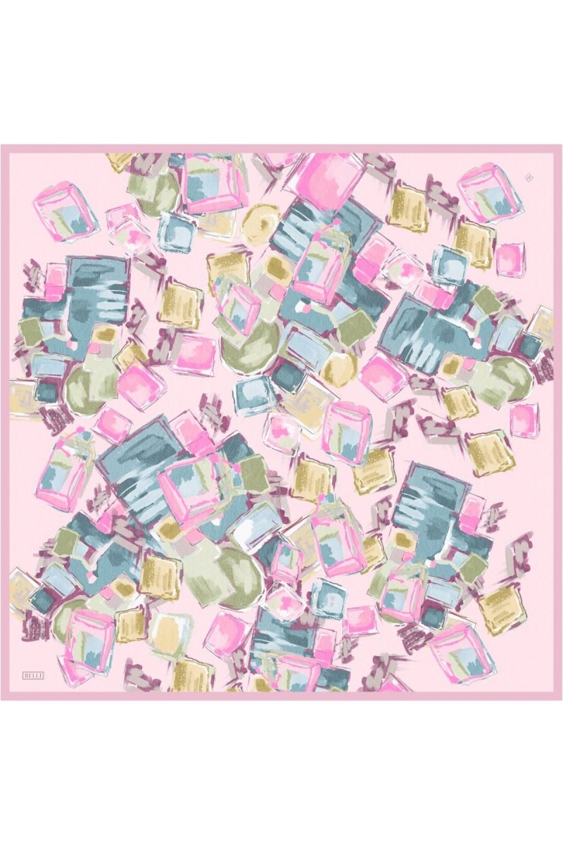 BELLİ Pembe Soyut Desen %100 Twill İpek Eşarp 4310-02