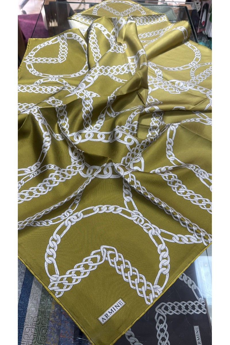 Armine Geometrik Desenli Saf İpek Twill Eşarp 9427D 83