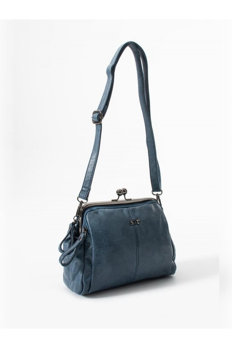 571 Collections Çanta Yıkama Deri Klipsli Fermuarlı 3 Bölmeli Burslu Omuz Çantası MAVİ 