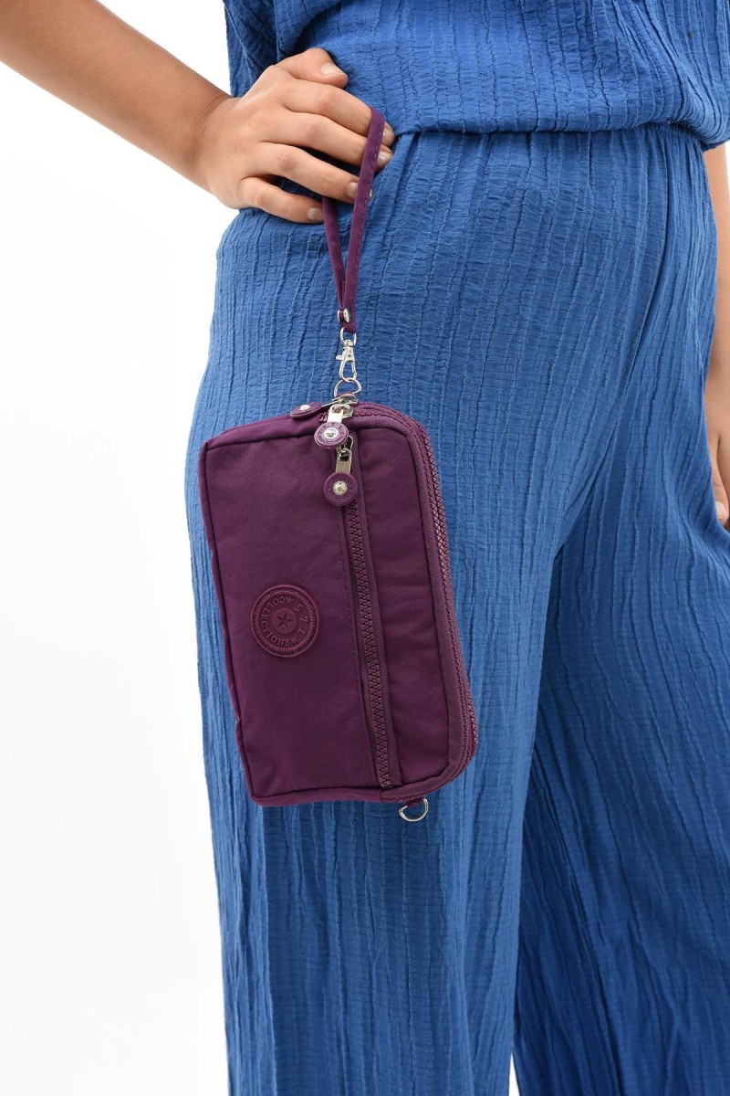 571 Collections Çanta Çapraz Askılı Üç Bölmeli Cüzdan Telefonluk Mor (15E-MOR)