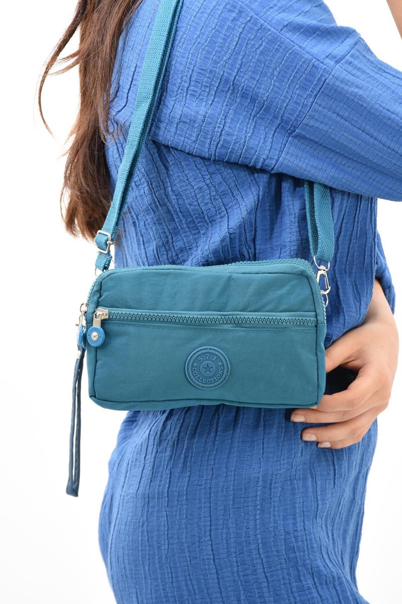 571 Collections Çanta Çapraz Askılı Üç Bölmeli Cüzdan Telefonluk Mavi (15E-MAVİ)