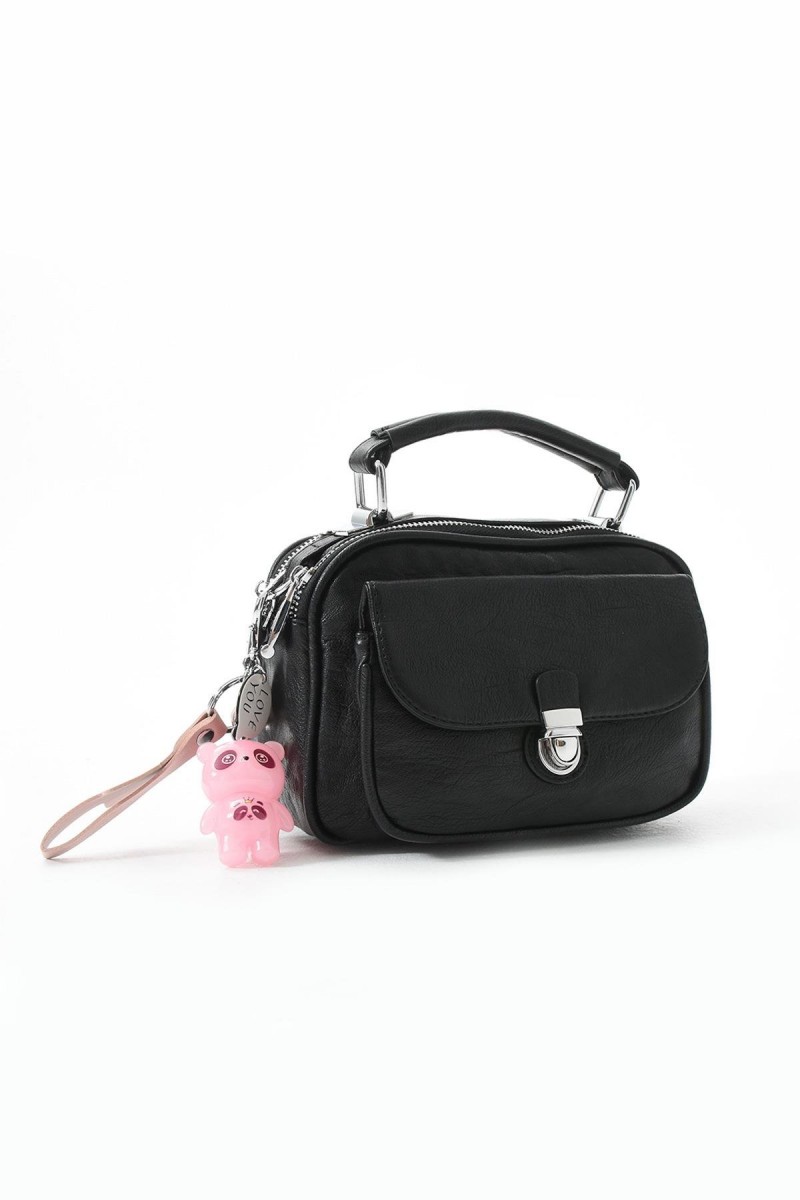 571 Collections Çanta İki Fonksiyonlu Metal Basmalı Suni Deri Omuz, El Çantası Siyah (17H-SYH)