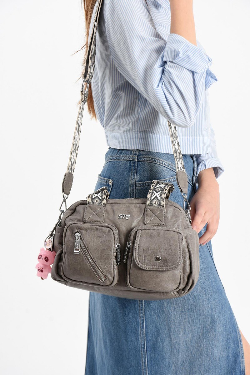 571 Collections Çanta Suni Deri Omuz Çantası Gri (17F-GRİ)