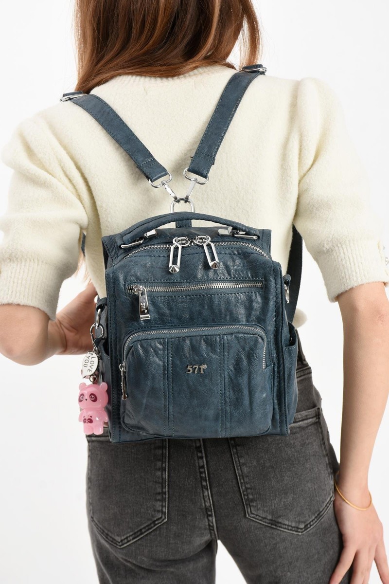 571 Collections Çanta Suni Deri Omuz Çantası Mavi (17A-MAVİ)