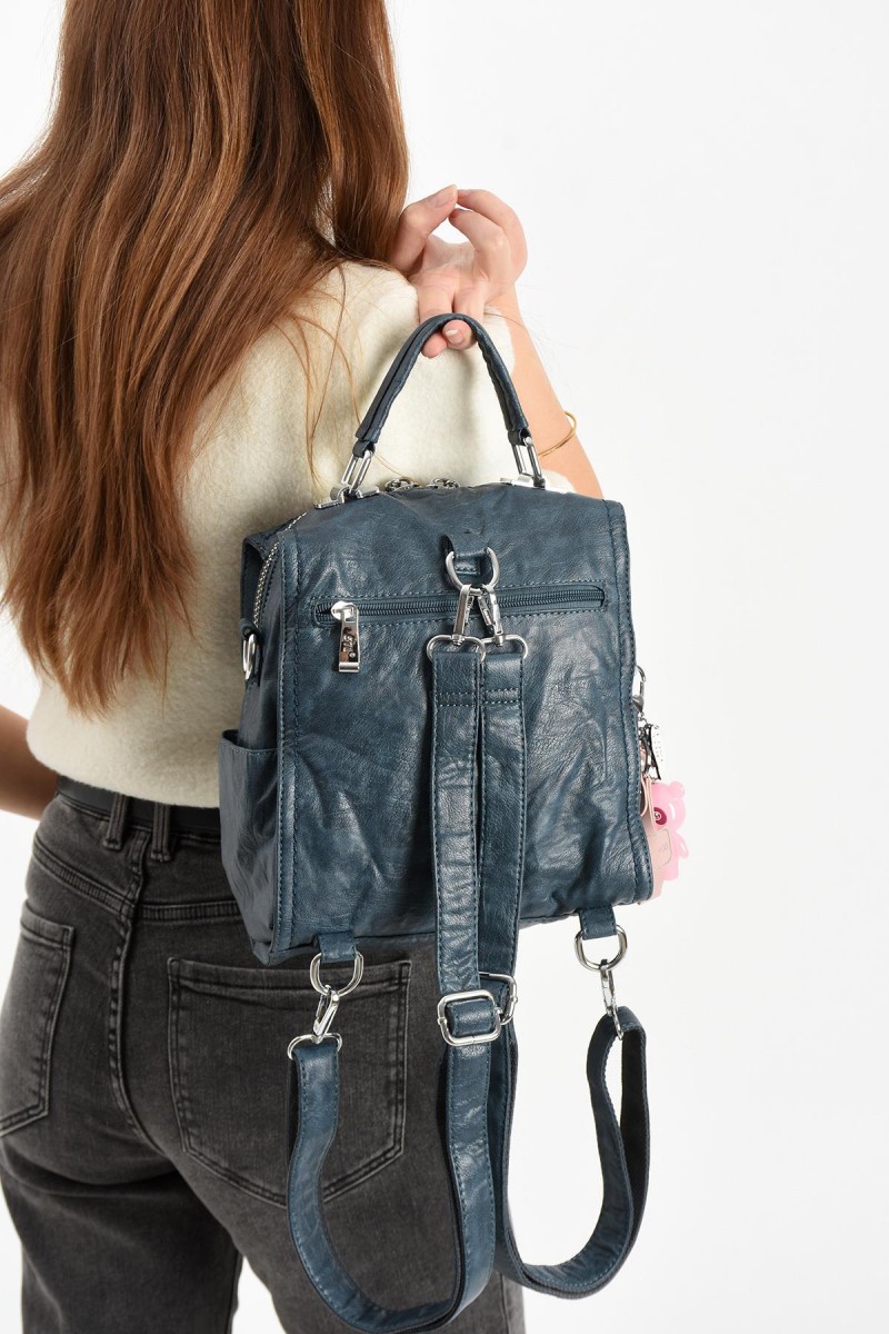 571 Collections Çanta Suni Deri Omuz Çantası Mavi (17A-MAVİ)