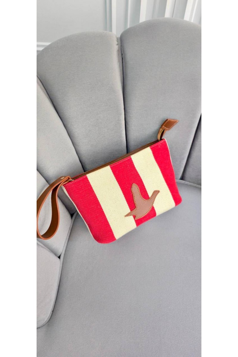 Kadın Kanvas Clutch Çanta Çizgili El Portföy Çanta Bilek Askılı