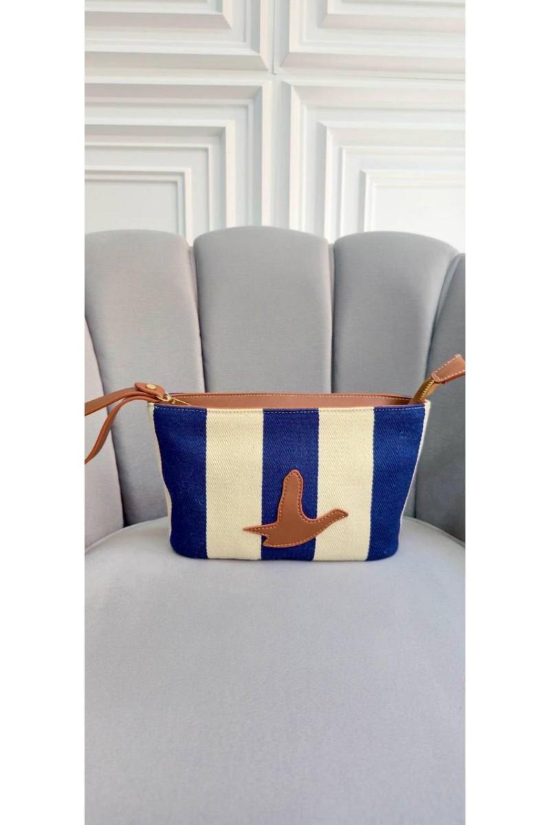 Kadın Kanvas Clutch Çanta Çizgili El Portföy Çanta Bilek Askılı