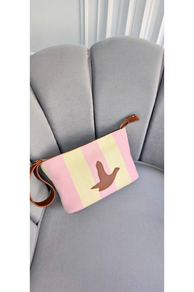 Kadın Kanvas Clutch Çanta Çizgili El Portföy Çanta Bilek Askılı