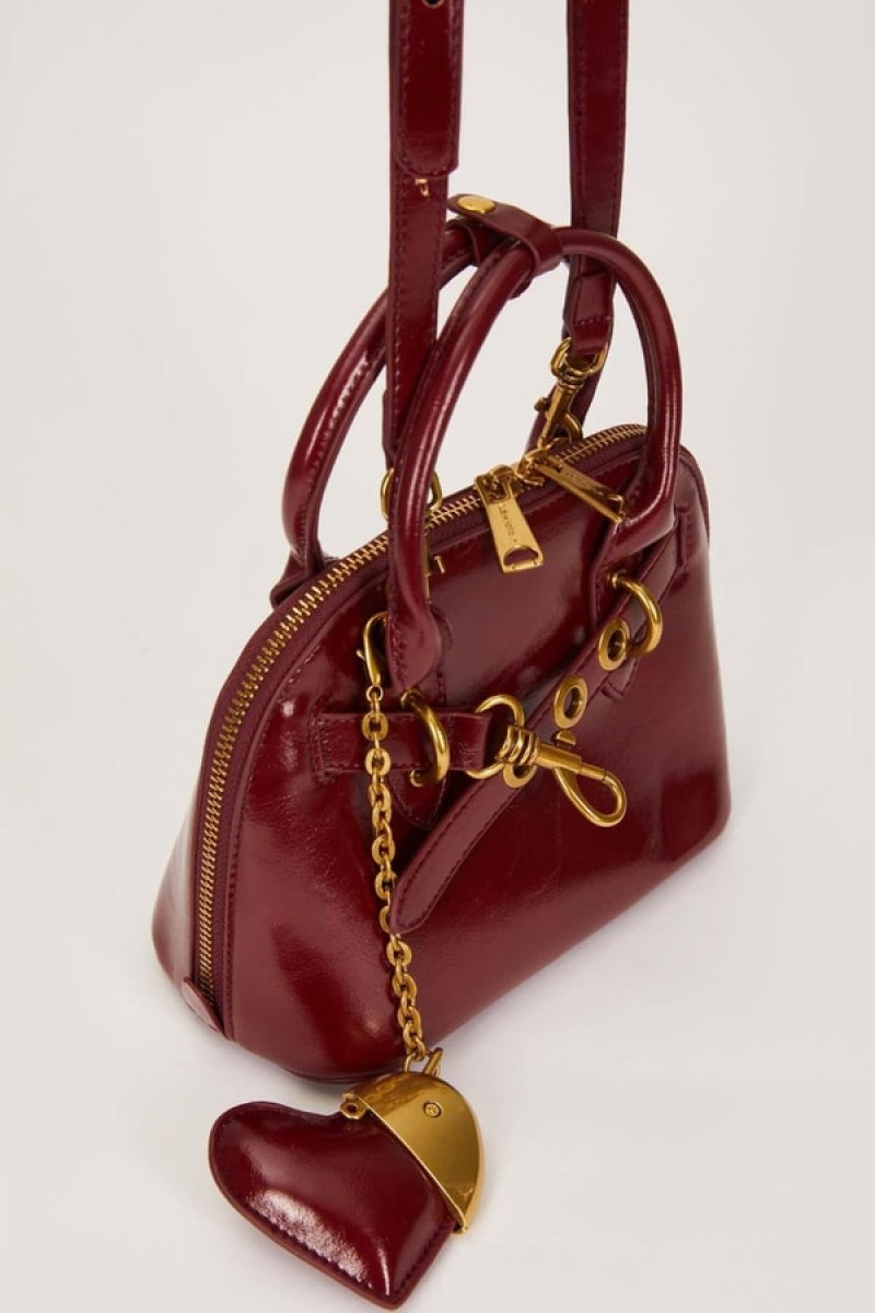 Bordo Gold Metal Halkalı El Çantası