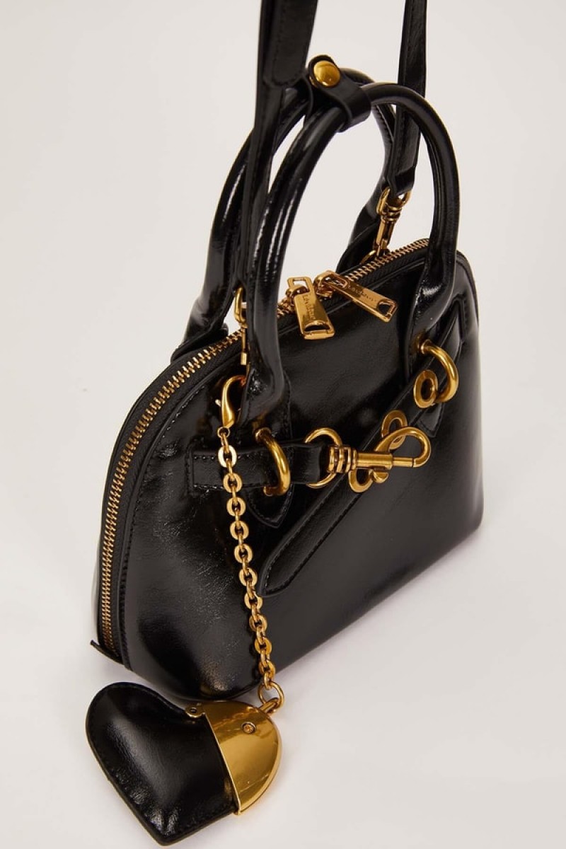 Siyah Gold Metal Halkalı El Çantası