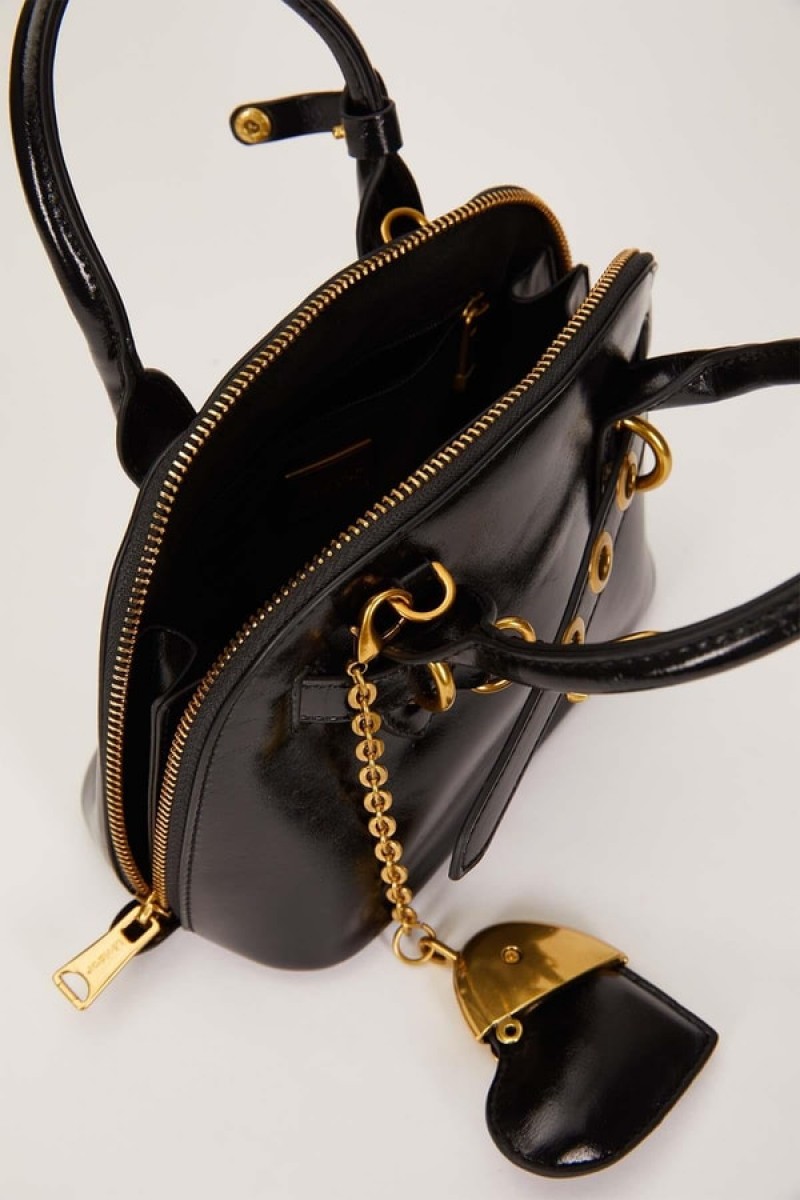 Siyah Gold Metal Halkalı El Çantası