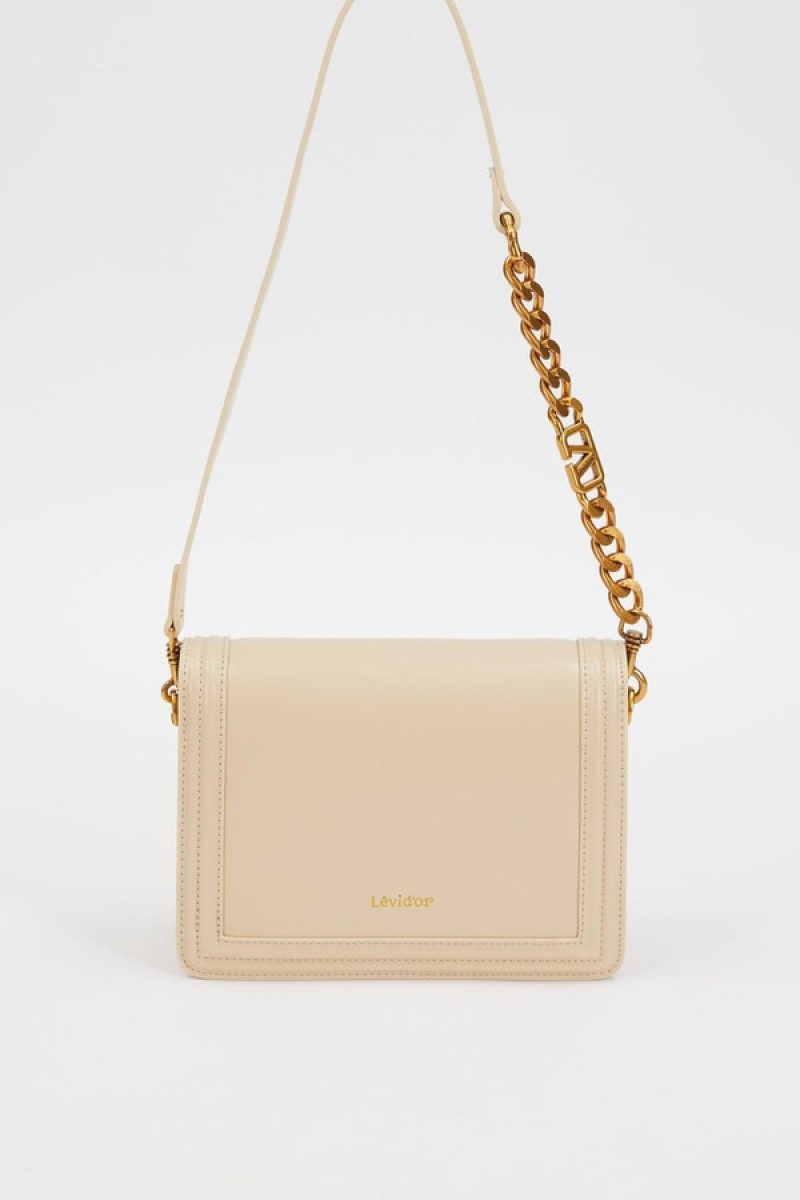KREM Deri Zincir Askılı Omuz Çantası KREM Deri Zincir Askılı Omuz Çantası