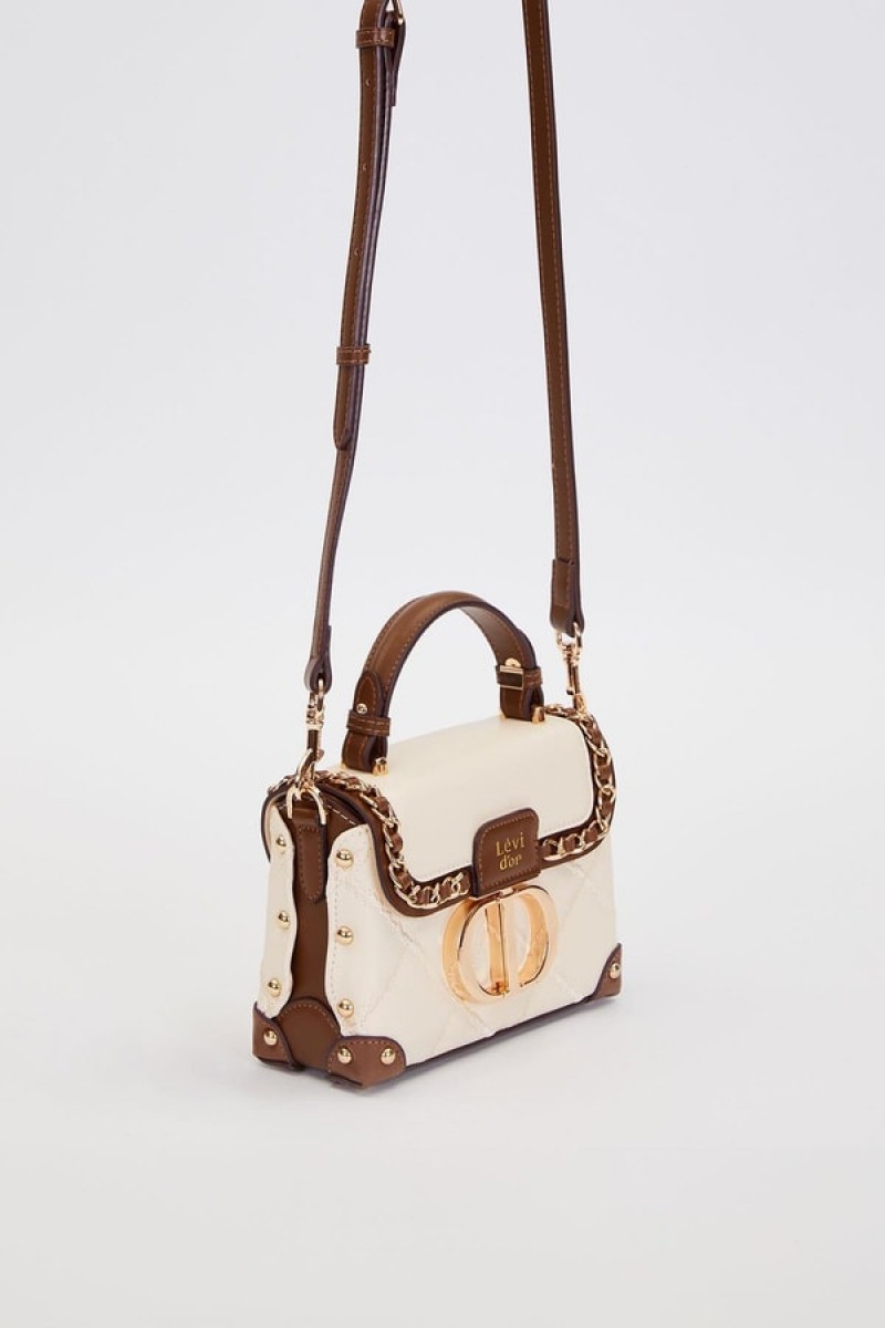 Krem Kapitone Zincirli El Çantası