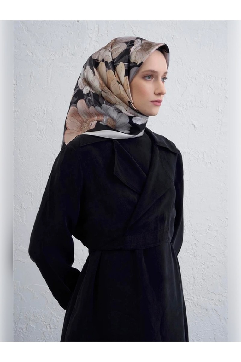 Armine Çiçek Desenli Saf İpek Twill Eşarp 9403D 84