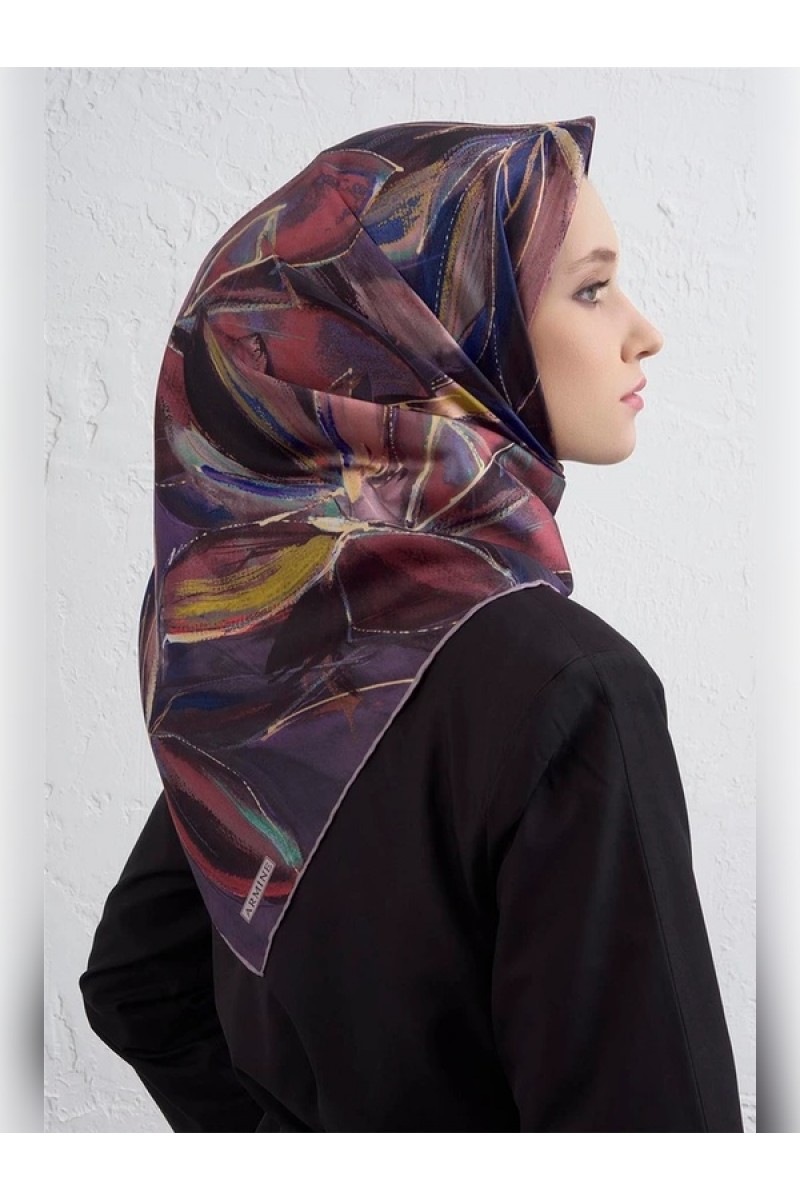 Armine Çiçek Desenli Saf İpek Sura Eşarp 9406D 34