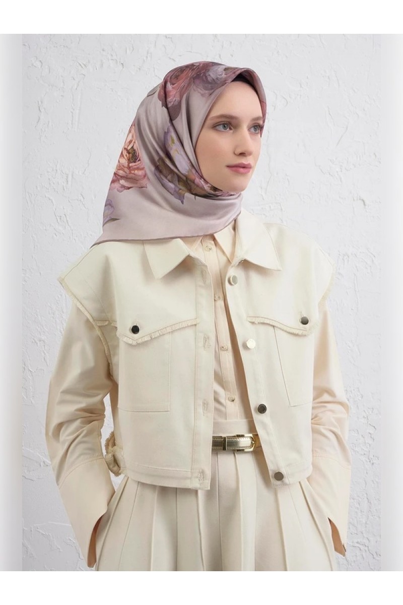 Armine Çiçek Desenli Saf İpek Sura Eşarp 9419D 06