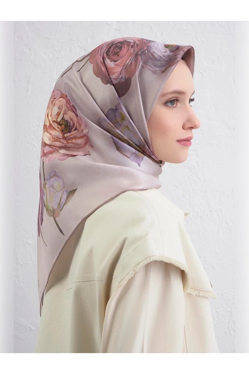 Armine Çiçek Desenli Saf İpek Sura Eşarp 9419D 06