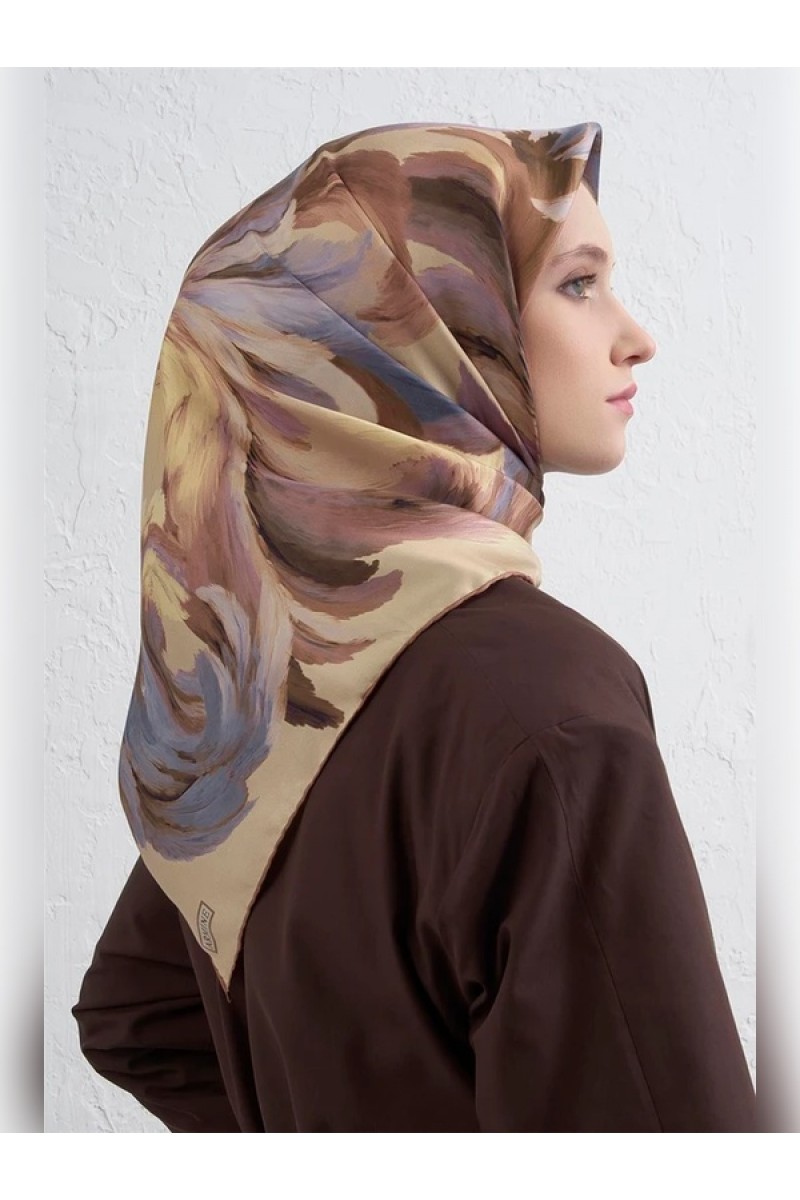 Armine Soyut Desenli Saf İpek Twill Eşarp 9423D 57