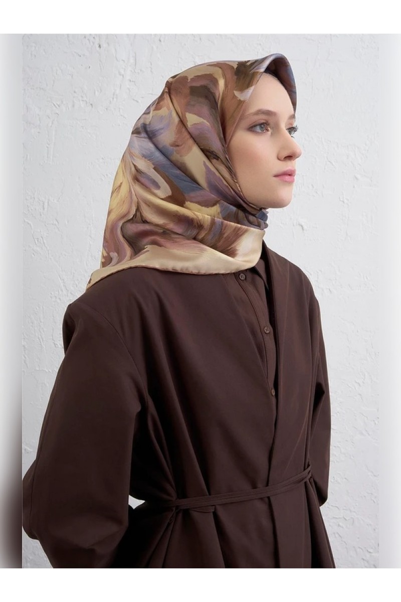 Armine Soyut Desenli Saf İpek Twill Eşarp 9423D 57