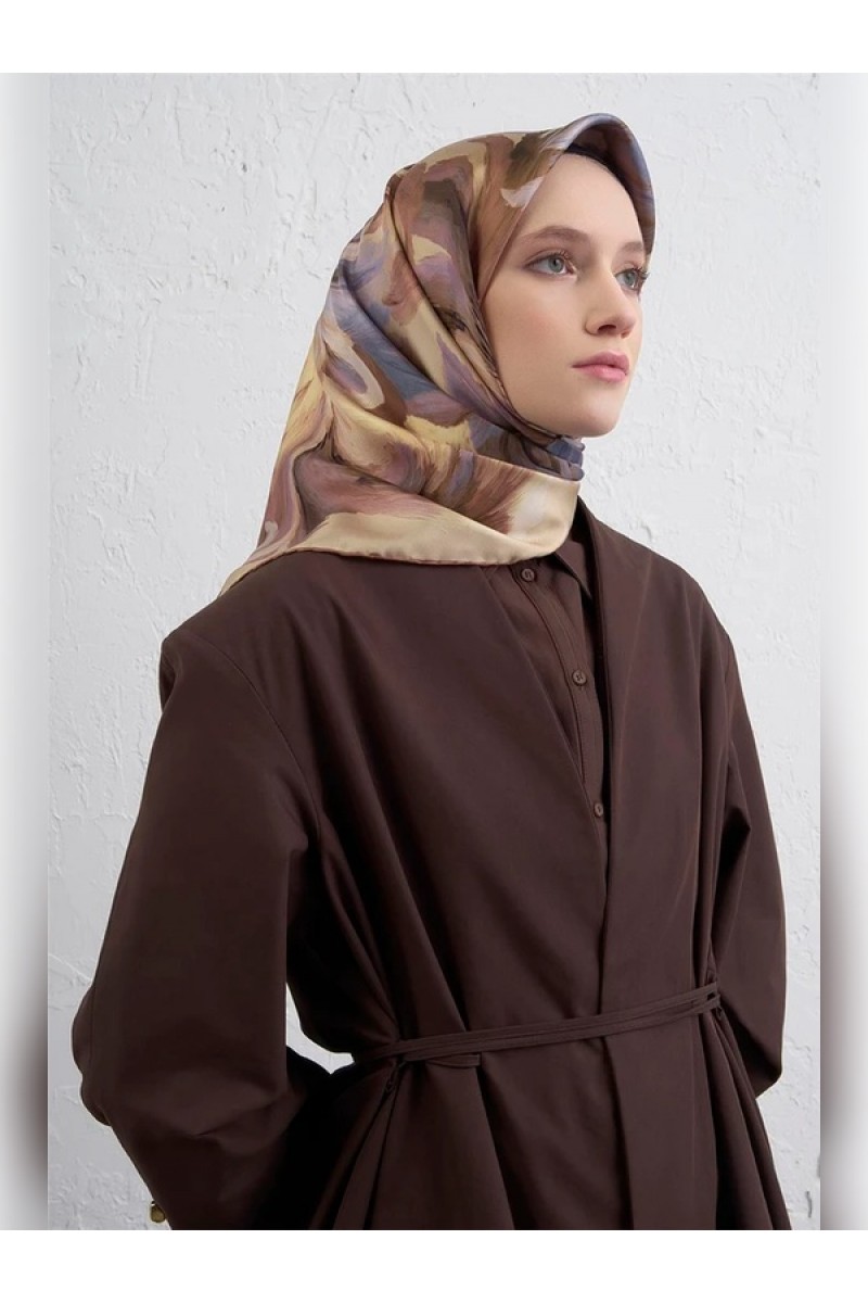 Armine Soyut Desenli Saf İpek Twill Eşarp 9423D 57