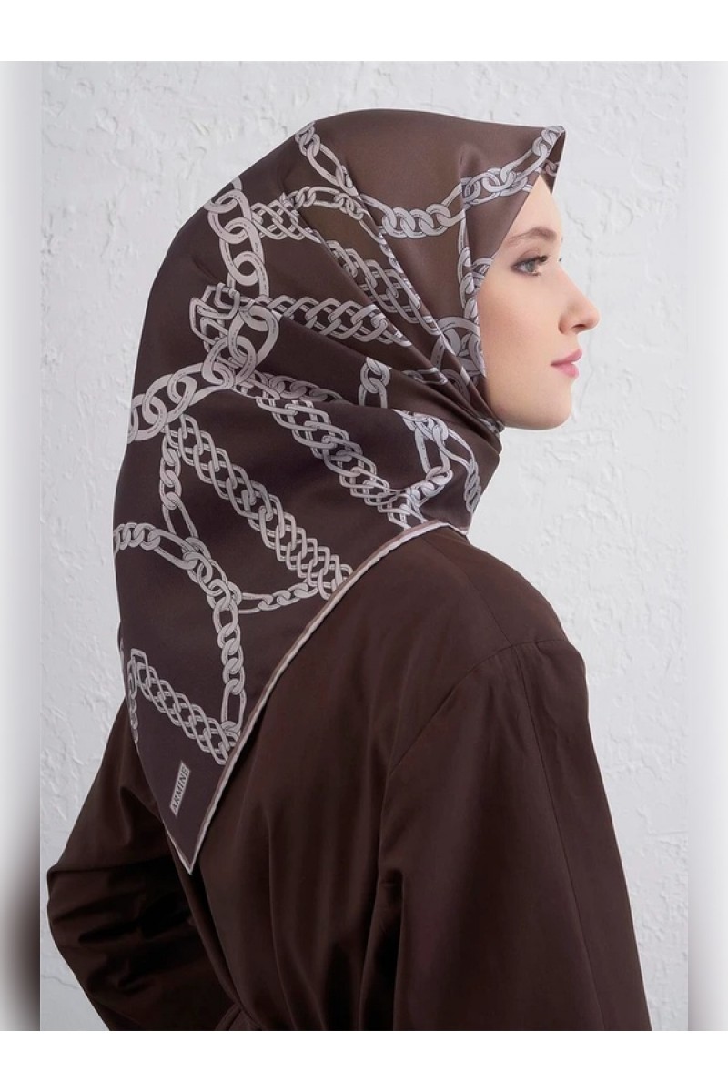 Armine Geometrik Desenli Saf İpek Twill Eşarp 9427D 81