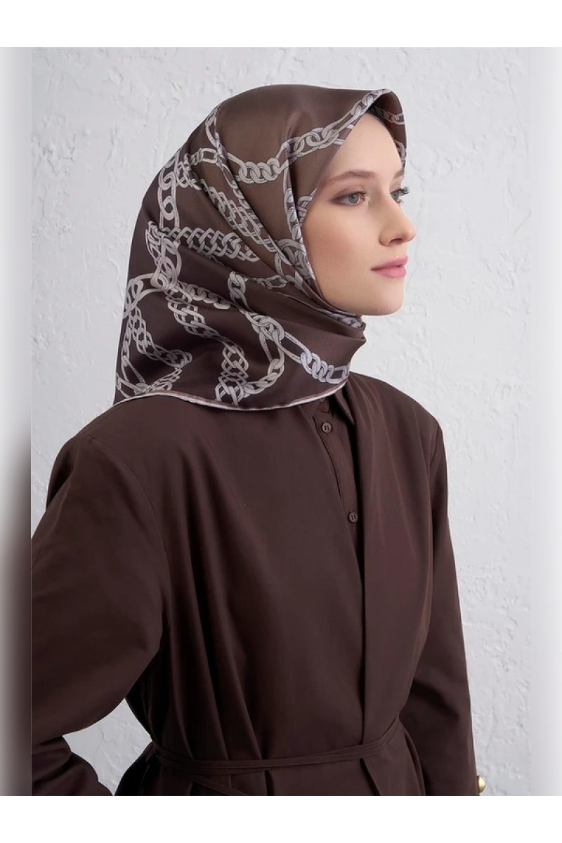 Armine Geometrik Desenli Saf İpek Twill Eşarp 9427D 81