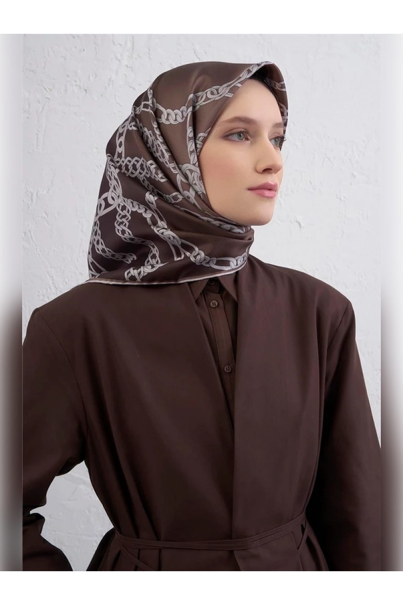 Armine Geometrik Desenli Saf İpek Twill Eşarp 9427D 81