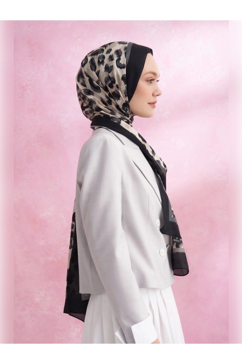 ARMANDA Multi Leopar Desenli İthal Vual Şal - Siyah-Gri