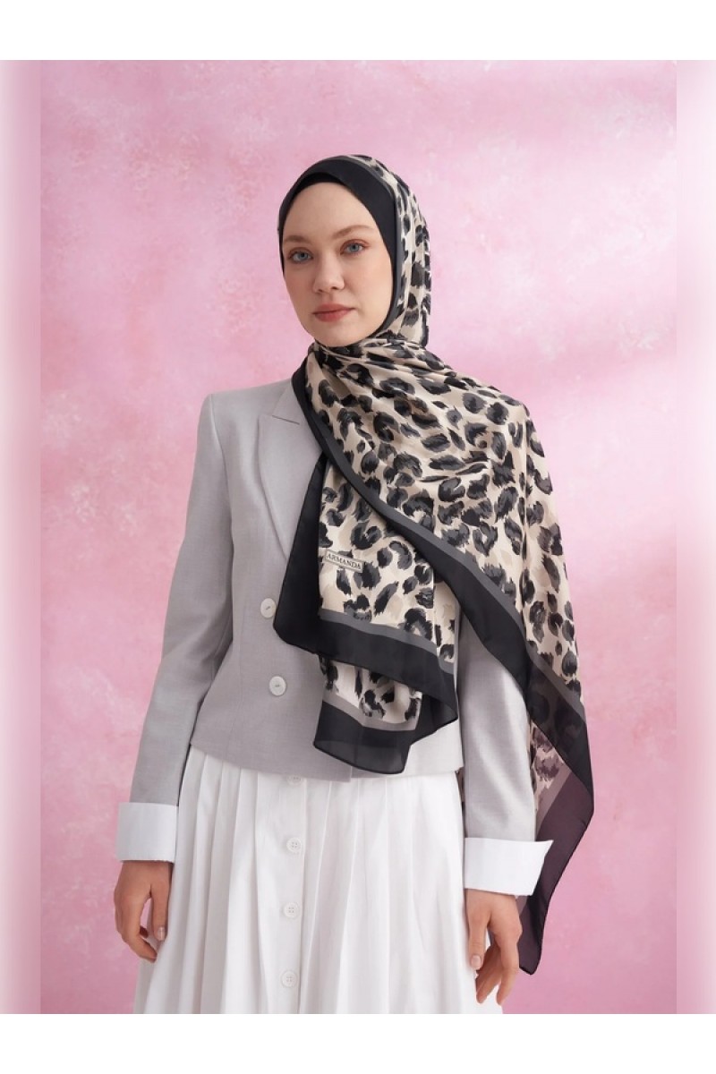ARMANDA Multi Leopar Desenli İthal Vual Şal - Siyah-Gri