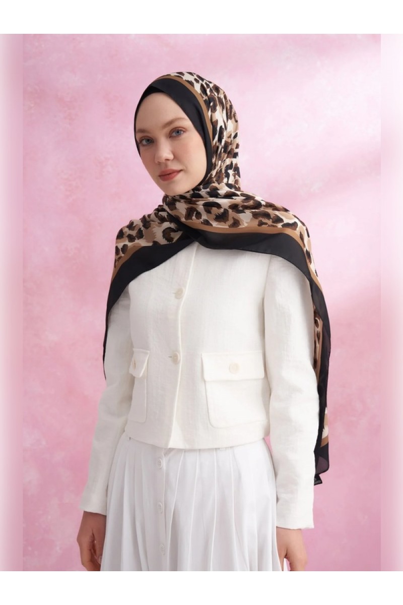 ARMANDA Leopar Vual Multi Desen Şal - Siyah Kamel