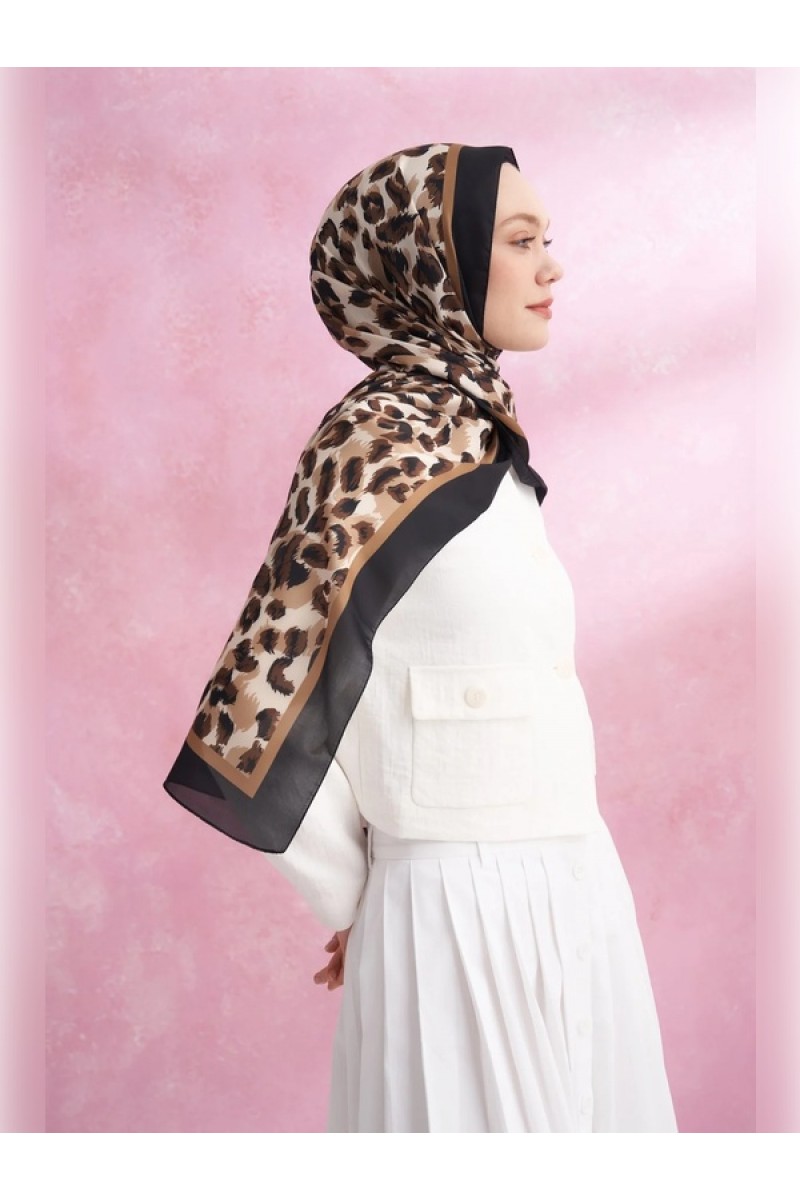 ARMANDA Leopar Vual Multi Desen Şal - Siyah Kamel