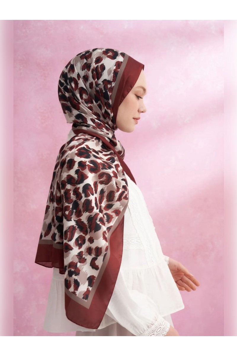 ARMANDA Multi Leopar Desenli İthal Vual Şal - Bordo