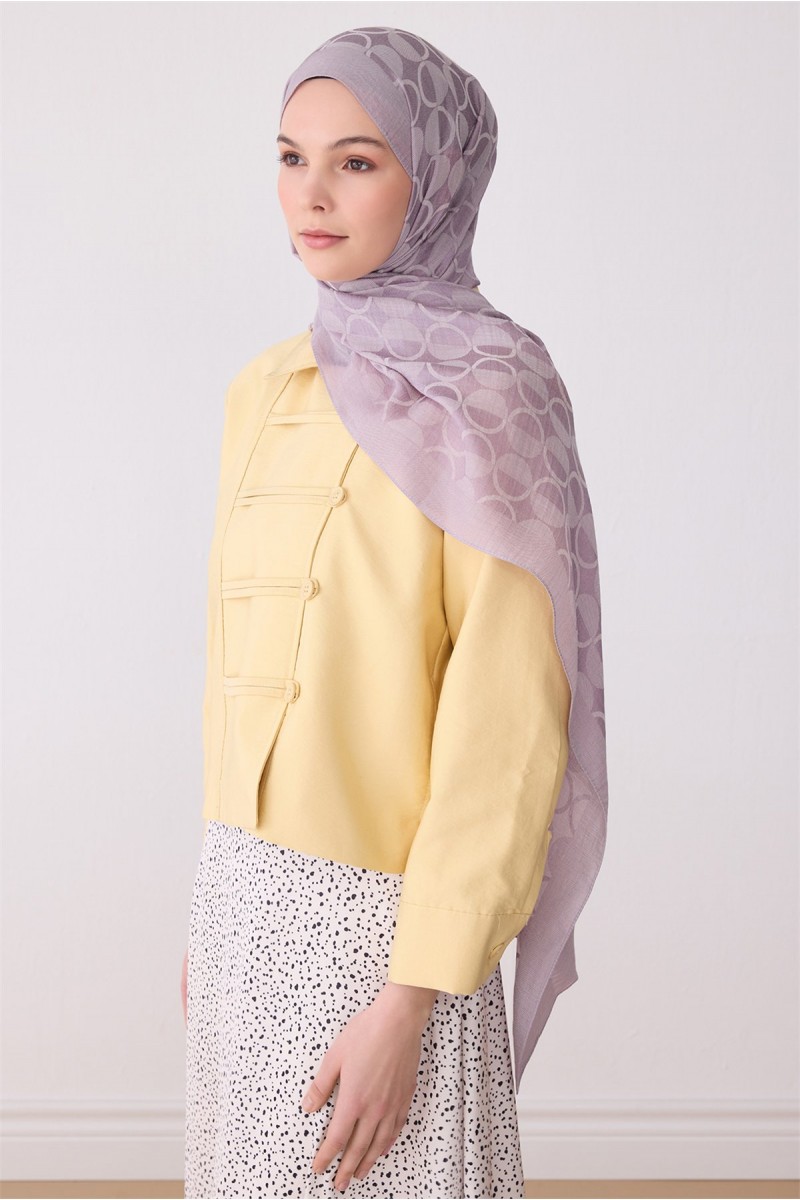 BELLİ Geometrik Desen Ivory Şal %55 NAİA %45 PAMUK