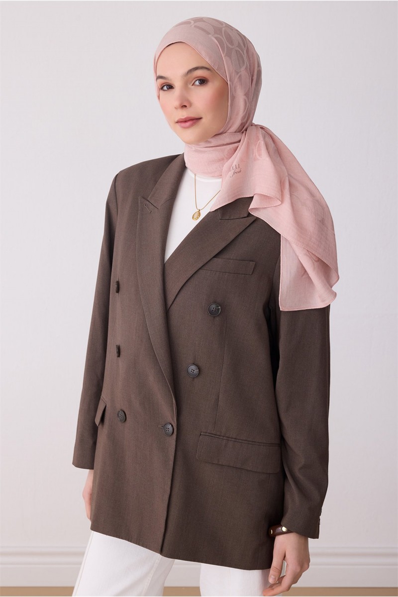 BELLİ Geometrik Desen Ivory Şal %55 NAİA %45 PAMUK