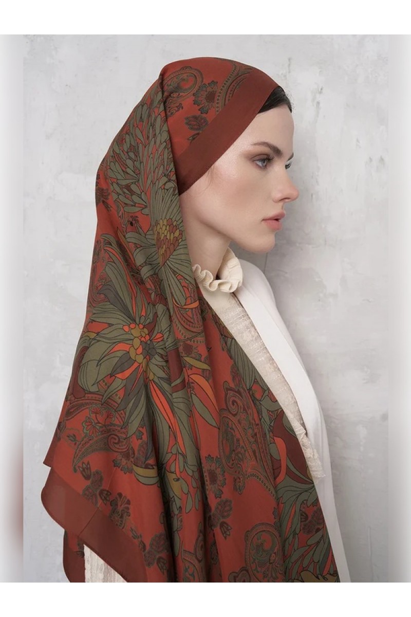 ED SCARF Floş Viskon Şal Flare Desen - Turuncu