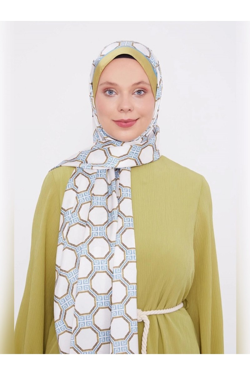 Yağ Yeşili Altıgen Desen Angel Şal