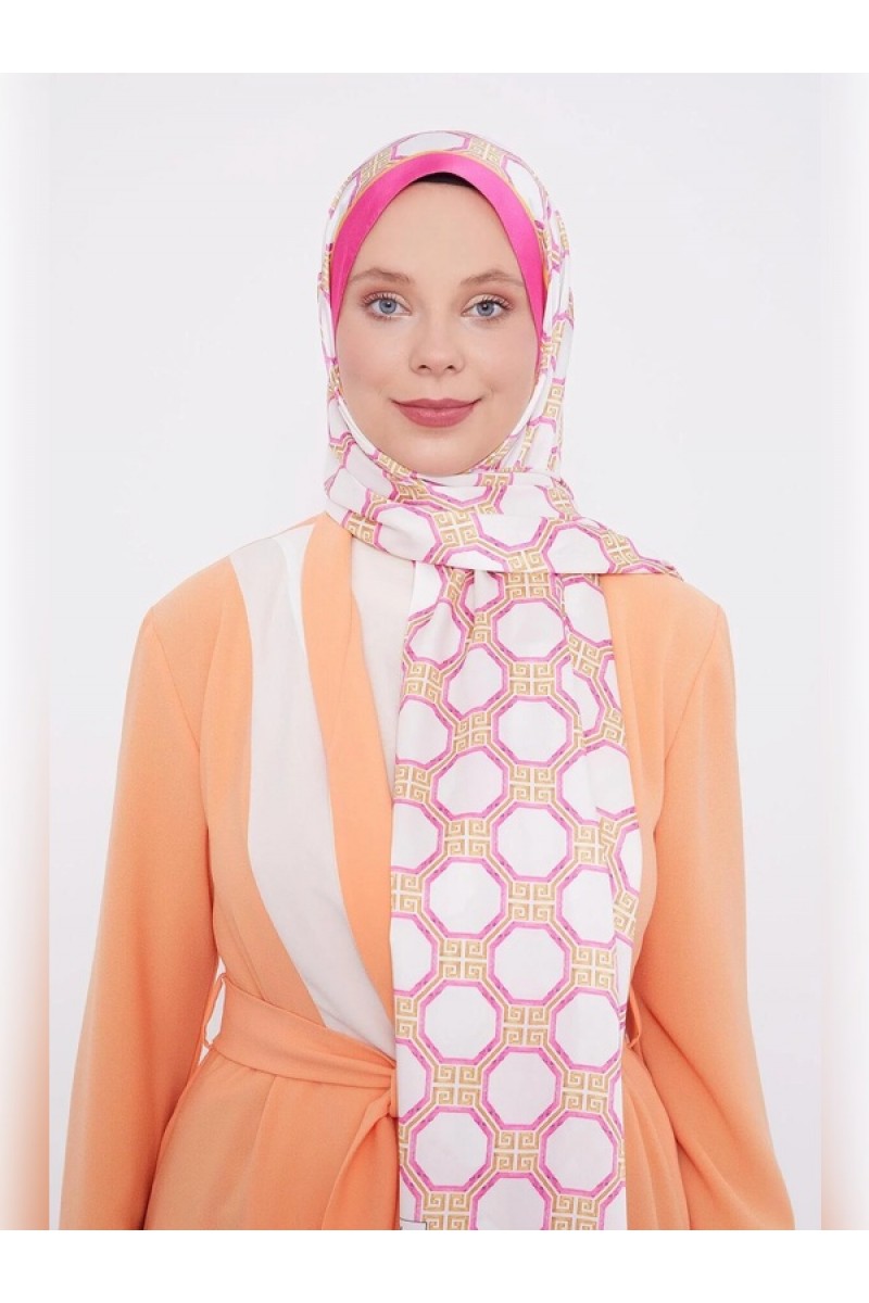 Fuşya Altıgen Desen Angel Şal