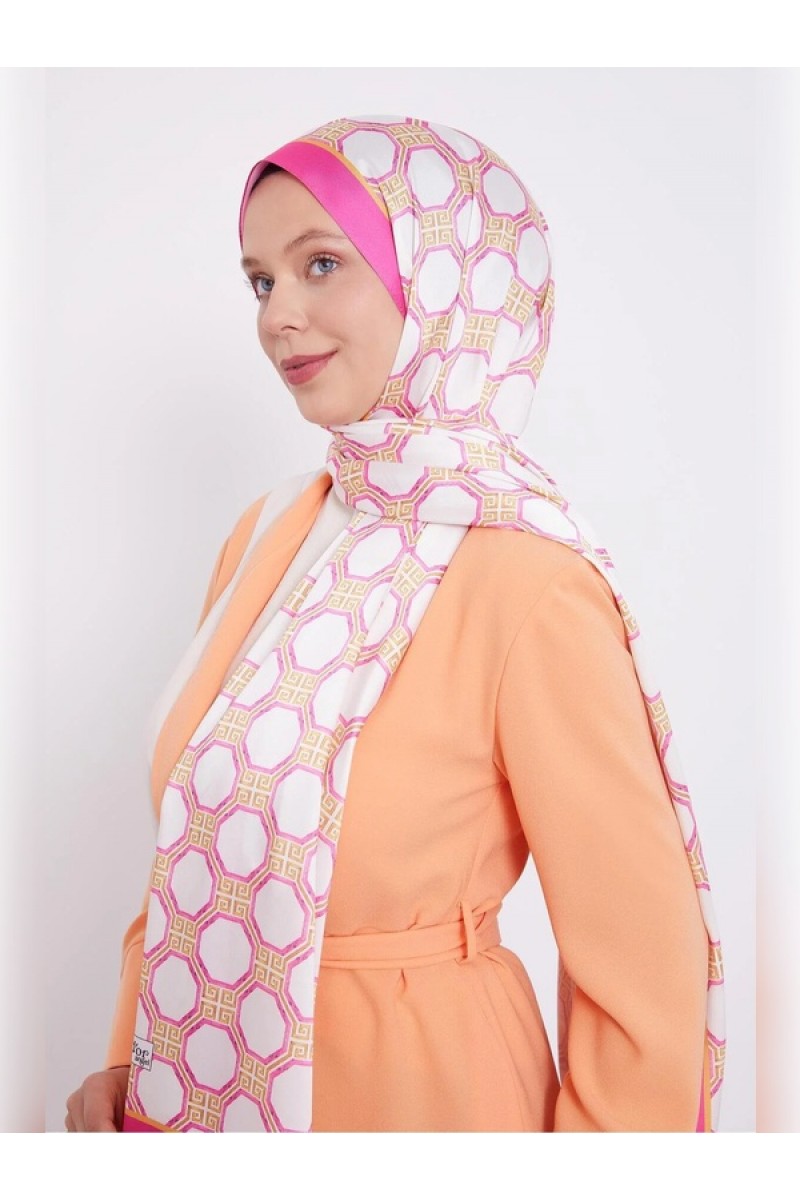 Fuşya Altıgen Desen Angel Şal