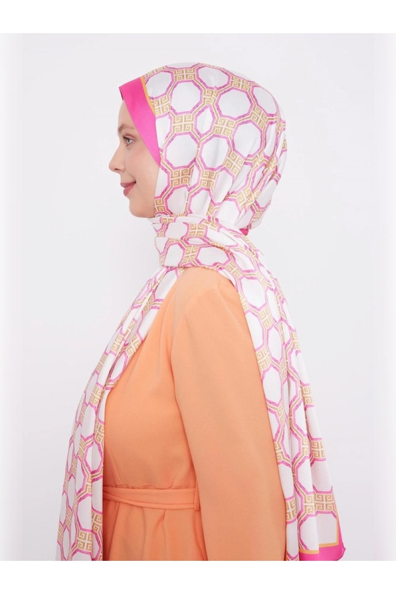 Fuşya Altıgen Desen Angel Şal